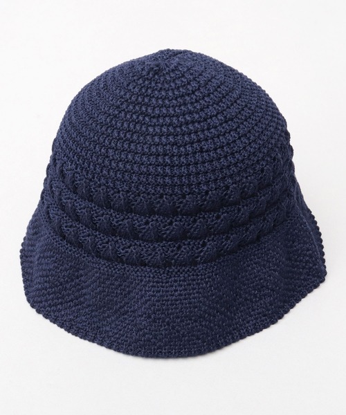 【美品】Story mfg. クロシェットニット バケットハット /os 青 リネンライク ニットハット クロシェハット（ハット）｜Basiquenti