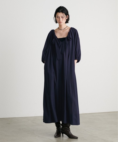 LARUTA ラルータ バックリボン タック ボリューム ワンピース ポケット付 セール】【LARUTA】バックリボンタックボリュームワンピース