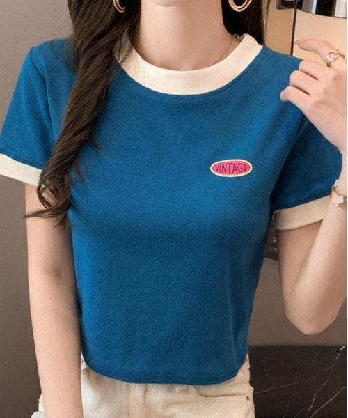 Lilamusant(リラミュゾン)の「【RS】【Lilamusant(リラミュゾン)】配色ワンポイントロゴ半袖リンガーTee(Tシャツ/カットソー・レディース・テラコッタ/ブルー/アイボリー・M/L)」の9枚目の写真