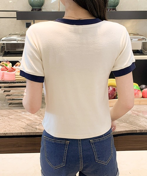 Lilamusant(リラミュゾン)の「【RS】【Lilamusant(リラミュゾン)】配色ワンポイントロゴ半袖リンガーTee(Tシャツ/カットソー・レディース・テラコッタ/ブルー/アイボリー・M/L)」の7枚目の写真