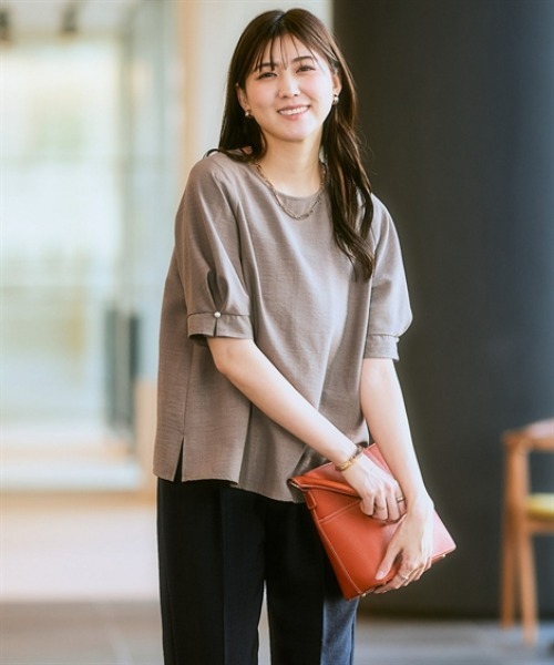 7days Life Styling(セブンデイズライフスタイリング)の「【接触冷感/UVカット】麻調合繊パール調袖タックブラウス(シャツ/ブラウス・レディース・モカ/ネイビー/グリーン/ライトベージュ・S/M/L/LL/3L/4L/5L/6L)」の20枚目の写真
