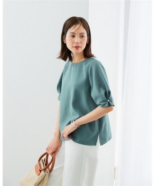 7days Life Styling(セブンデイズライフスタイリング)の「【接触冷感/UVカット】麻調合繊パール調袖タックブラウス(シャツ/ブラウス・レディース・モカ/ネイビー/グリーン/ライトベージュ・S/M/L/LL/3L/4L/5L/6L)」の15枚目の写真
