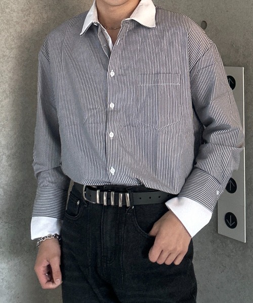 Otte(オッテ)の「ドッキングストライプシャツ(シャツ/ブラウス・メンズ・ブルー/ブラック・X-LARGE/MEDIUM/LARGE/XX-LARGE)」の5枚目の写真