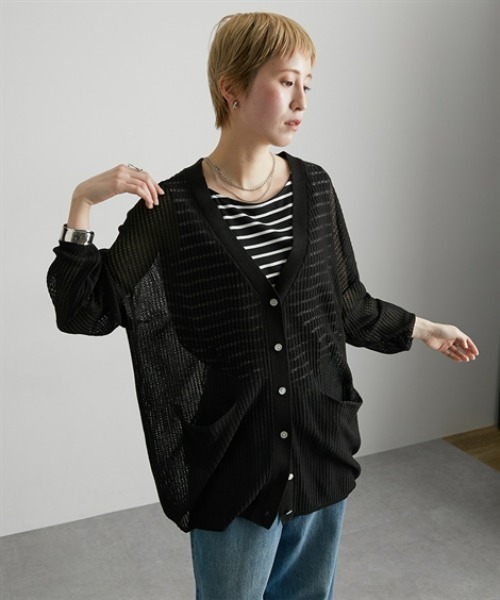 セール】透かし編みV開きゆったりカーディガン ［Soiunique