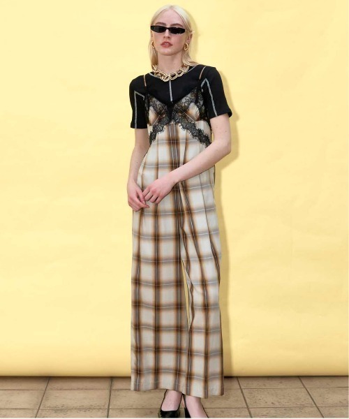 PRE-ORDER】Plaid Lace Camisole All-In-One