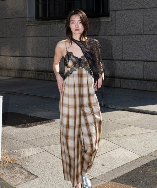 サロペット・オーバーオール・オールインワン Plaid Lace Camisole All-In-One Plaid Lace Camisole All-In-One/チェックレースキャミ