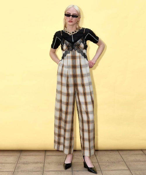 MAISON SPECIALチェック柄オールインワン MAISON SPECIAL オールインワン Plaid Lace Camisole All-In-One