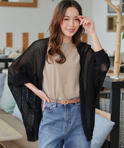 メッシュ編みニットドルマンカーディガン（カーディガン/ボレロ