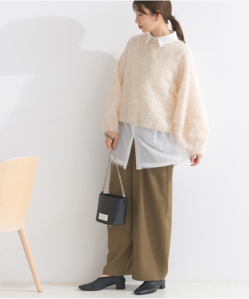 OandI（オーアンドアイ）の「フェザートップスプルオーバー（Tシャツ/カットソー・レディース・アイボリー/グレイッシュベージュ/ブラック・FREE）」の8枚目の写真