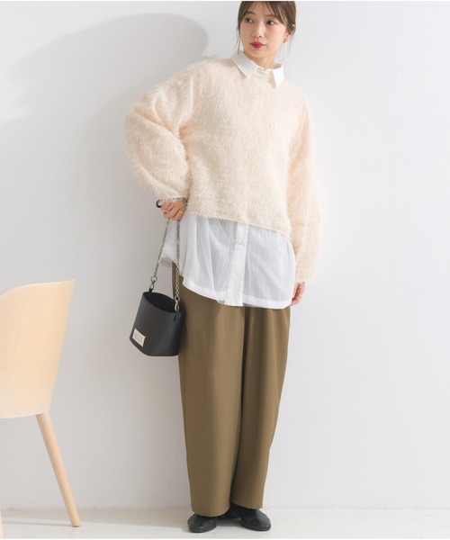 OandI（オーアンドアイ）の「フェザートップスプルオーバー（Tシャツ/カットソー・レディース・アイボリー/グレイッシュベージュ/ブラック・FREE）」の6枚目の写真