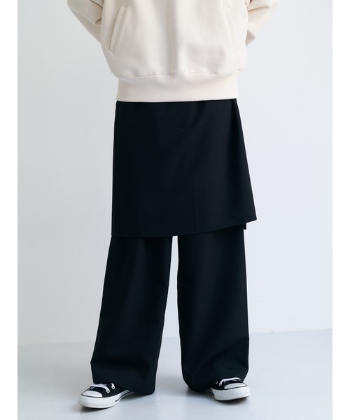 Brown&Street(ブラウンアンドストリート)の「ラップレイヤードワイドパンツ(その他パンツ・レディース・ブラック/グレイッシュベージュ・FREE/L~LL)」の1枚目の写真