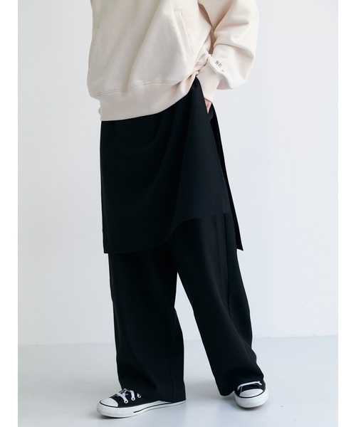 Brown&Street(ブラウンアンドストリート)の「ラップレイヤードワイドパンツ(その他パンツ・レディース・ブラック/グレイッシュベージュ・FREE/L~LL)」の12枚目の写真