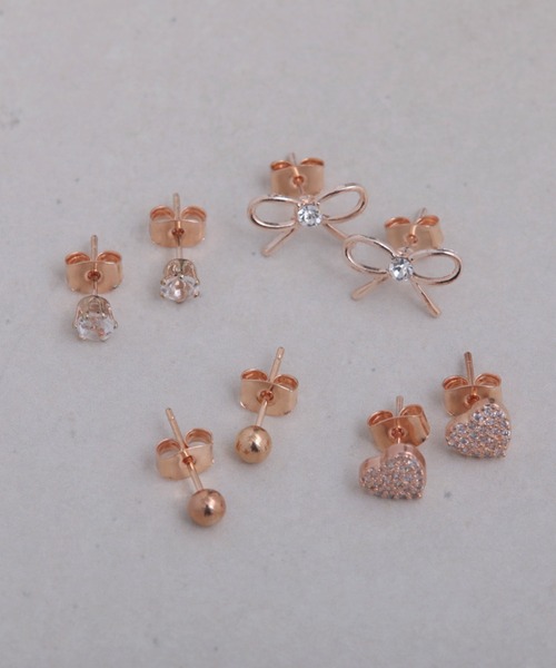 ハートリボンモチーフ4ペアセットピアス（ピアス（両耳用