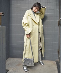 セール】□別注LANA WOOL 140 クルーネックコート（ノーカラーコート