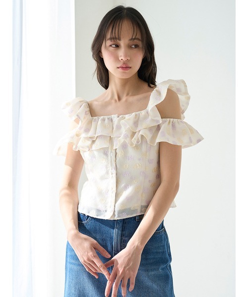 snidel スナイデル　オフショルダー　ブラウス　ジャガード　花柄 SNIDEL ジャガードオフショルブラウス ジャガードボリュームスカート