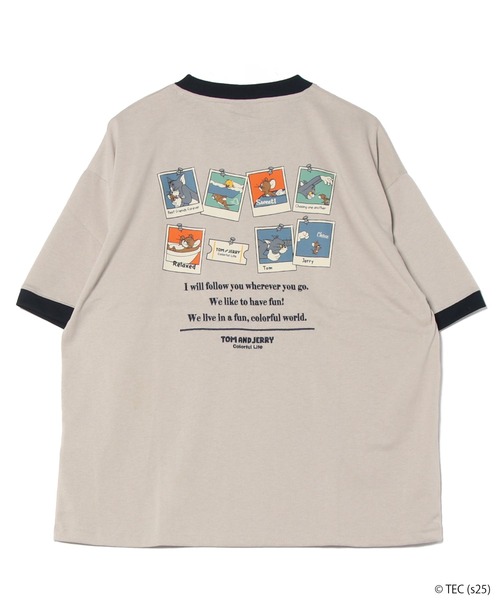 Tom&Jerry(トムアンドジェリー)の「【公式】トムとジェリー リンガー配色バック刺繍Tシャツ(Tシャツ/カットソー・レディース・グレイッシュベージュ/サックスブルー/スミクロ/ホワイト・M/L)」の7枚目の写真