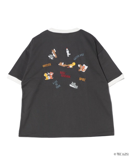 Tom&Jerry(トムアンドジェリー)の「【公式】トムとジェリー リンガー配色バック刺繍Tシャツ(Tシャツ/カットソー・レディース・グレイッシュベージュ/サックスブルー/スミクロ/ホワイト・M/L)」の6枚目の写真