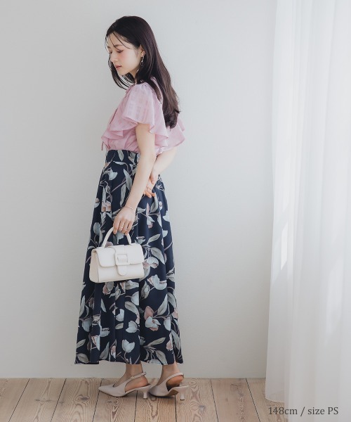 小さいサイズ リボン付きシアーチェックブラウス 低身長さん