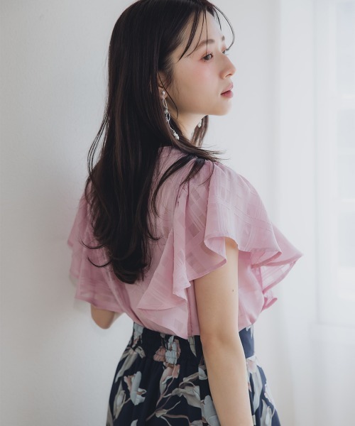 Petitjo(プッチージョ)の「小さいサイズ リボン付きシアーチェックブラウス 低身長さん・小柄女性(シャツ/ブラウス・レディース・ピンク/ホワイト・PSS/PS/PM/PL)」の9枚目の写真