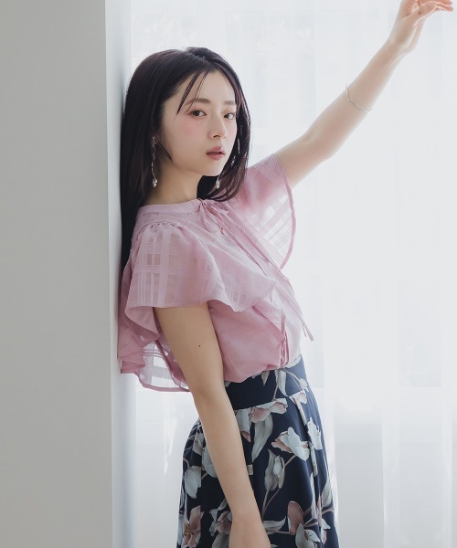 Petitjo(プッチージョ)の「小さいサイズ リボン付きシアーチェックブラウス 低身長さん・小柄女性(シャツ/ブラウス・レディース・ピンク/ホワイト・PSS/PS/PM/PL)」の16枚目の写真