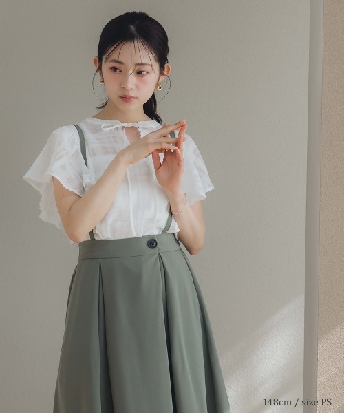 小さいサイズ リボン付きシアーチェックブラウス 低身長さん