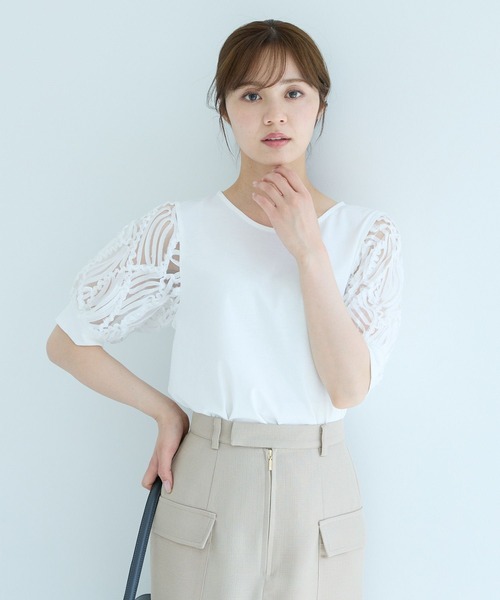 Andemiu（アンデミュウ）の「コードレーススリーブカットソー498170（Tシャツ/カットソー・レディース・オフホワイト/ブラック・FREE）」の11枚目の写真