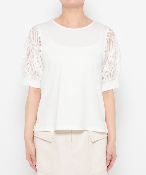 Andemiu（アンデミュウ）の「コードレーススリーブカットソー498170（Tシャツ/カットソー・レディース・オフホワイト/ブラック・FREE）」の7枚目の写真