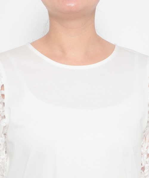 Andemiu（アンデミュウ）の「コードレーススリーブカットソー498170（Tシャツ/カットソー・レディース・オフホワイト/ブラック・FREE）」の4枚目の写真