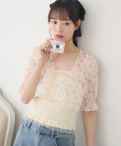 ems excite（エムズエキサイト）の「【セットアイテム】フロントリボンボレロSET（シャツ/ブラウス・レディース・ブルー系その他/ホワイト系その他/ピンク系その他・FREE）」の4枚目の写真