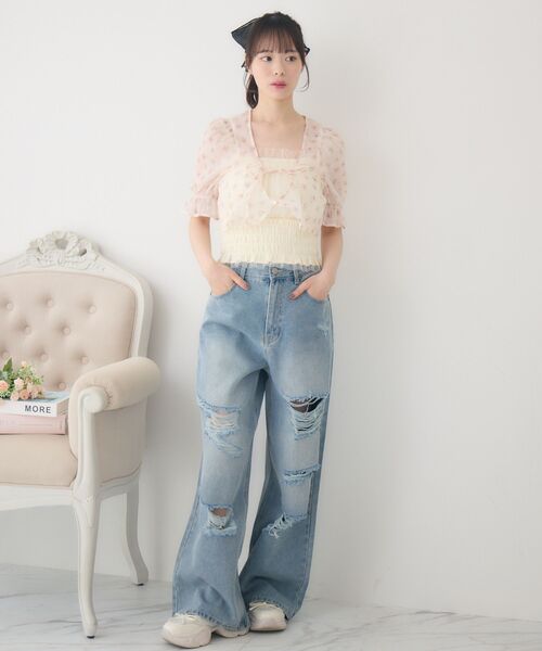 ems excite（エムズエキサイト）の「【セットアイテム】フロントリボンボレロSET（シャツ/ブラウス・レディース・ブルー系その他/ホワイト系その他/ピンク系その他・FREE）」の5枚目の写真