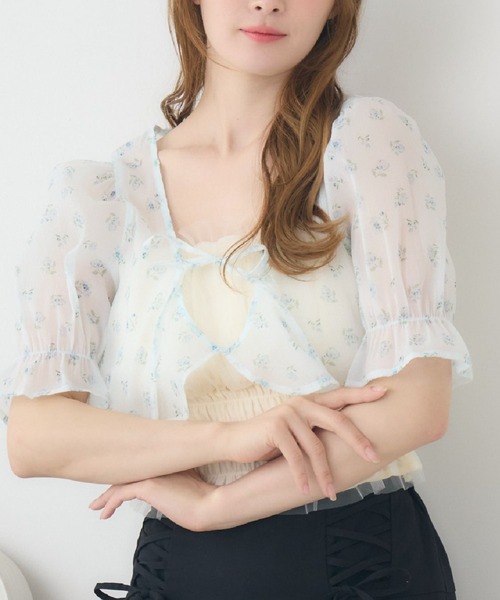 ems excite（エムズエキサイト）の「【セットアイテム】フロントリボンボレロSET（シャツ/ブラウス・レディース・ブルー系その他/ホワイト系その他/ピンク系その他・FREE）」の2枚目の写真