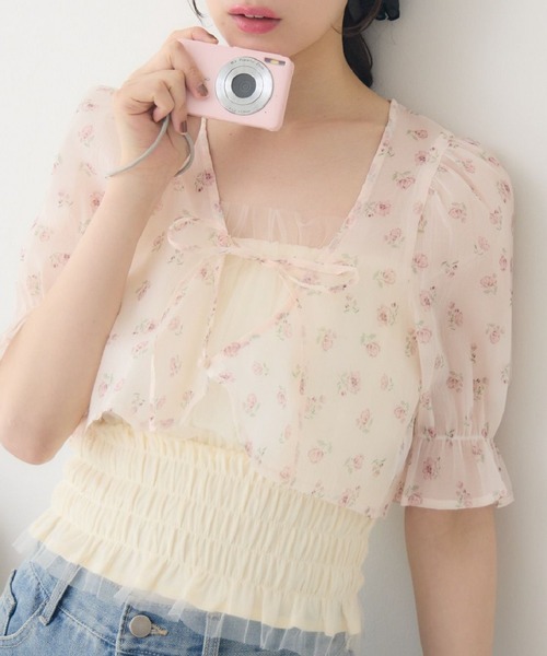 ems excite（エムズエキサイト）の「【セットアイテム】フロントリボンボレロSET（シャツ/ブラウス・レディース・ブルー系その他/ホワイト系その他/ピンク系その他・FREE）」の3枚目の写真