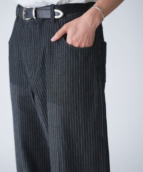Adoon plain（アドーンプレーン）の「STRIPE DART WIDE STRAIGHT DENIM / ストライプダーツワイドストレートデニム（デニムパンツ・メンズ・ネイビー/ブラック・SMALL/MEDIUM/LARGE）」の10枚目の写真