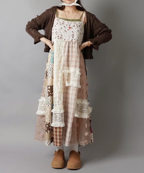 新色追加・4色展開】ちぐはぐパッチワーク キャミワンピース 新色追加・4色展開】ちぐはぐパッチワーク キャミワンピース