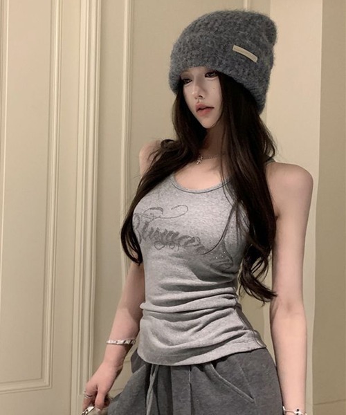 VIBGYOR（ヴィブジョー）の「ラインストーン ロゴ タンクトップ(CZ)（タンクトップ・レディース・ホワイト/ブラック/グレー・MEDIUM/LARGE）」の7枚目の写真