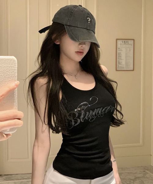 VIBGYOR（ヴィブジョー）の「ラインストーン ロゴ タンクトップ(CZ)（タンクトップ・レディース・ホワイト/ブラック/グレー・MEDIUM/LARGE）」の8枚目の写真