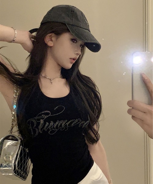 VIBGYOR（ヴィブジョー）の「ラインストーン ロゴ タンクトップ(CZ)（タンクトップ・レディース・ホワイト/ブラック/グレー・MEDIUM/LARGE）」の9枚目の写真