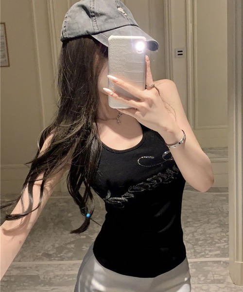 VIBGYOR（ヴィブジョー）の「ラインストーン ロゴ タンクトップ(CZ)（タンクトップ・レディース・ホワイト/ブラック/グレー・MEDIUM/LARGE）」の11枚目の写真