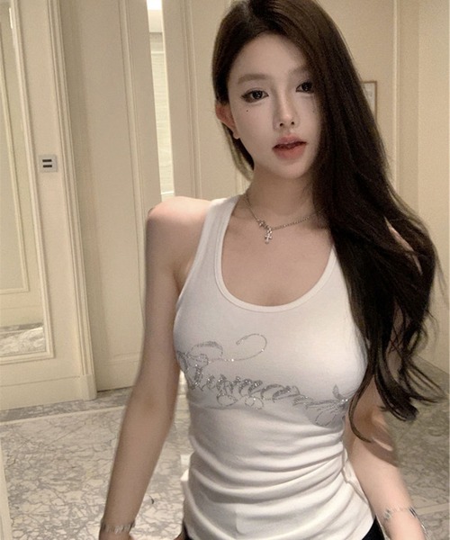 VIBGYOR（ヴィブジョー）の「ラインストーン ロゴ タンクトップ(CZ)（タンクトップ・レディース・ホワイト/ブラック/グレー・MEDIUM/LARGE）」の13枚目の写真