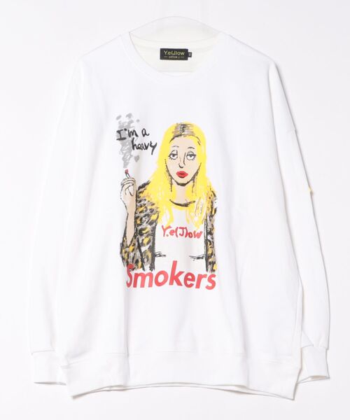 JUGLANS(ユグランス)の「【Y.e(J)ow】 SMOKING GIRL クルーネック(Tシャツ/カットソー・メンズ・ブラック/チャコール/ホワイト・L/M)」の1枚目の写真