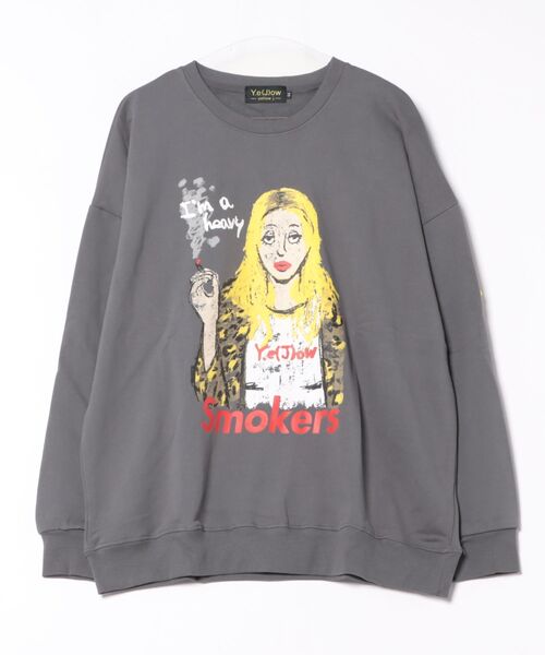 JUGLANS(ユグランス)の「【Y.e(J)ow】 SMOKING GIRL クルーネック(Tシャツ/カットソー・メンズ・ブラック/チャコール/ホワイト・L/M)」の3枚目の写真
