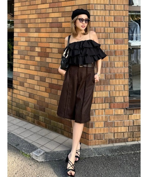 rienda（リエンダ）の「【AKB48千葉恵里さん着用】ベルト付きハーフパンツ セットアップ 夏服（スラックス・レディース・アイボリー/ブラウン・SMALL/MEDIUM）」の22枚目の写真