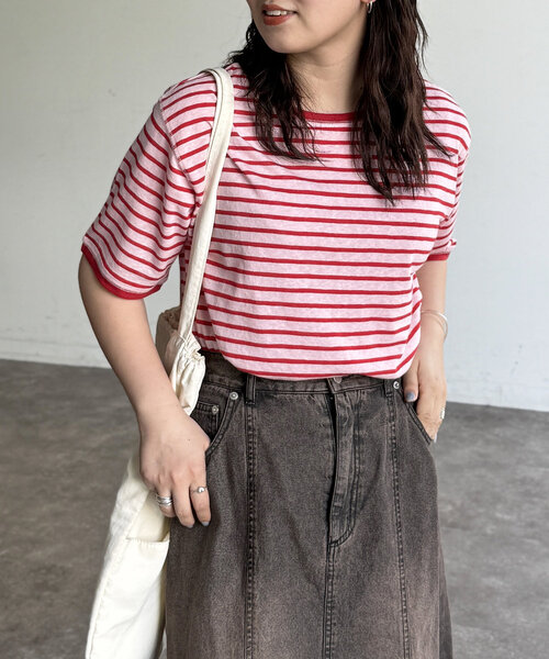 CPCM（シーピーシーエム）の「スラブシアー半袖T（Tシャツ/カットソー・レディース・アイボリー/ブラック/イエロー/ホワイト/レッド/グレー/イエロー系その他・FREE）」の7枚目の写真