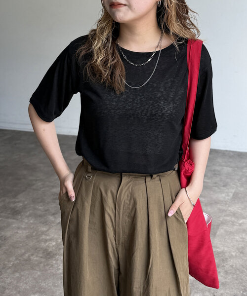 CPCM（シーピーシーエム）の「スラブシアー半袖T（Tシャツ/カットソー・レディース・アイボリー/ブラック/イエロー/ホワイト/レッド/グレー/イエロー系その他・FREE）」の4枚目の写真