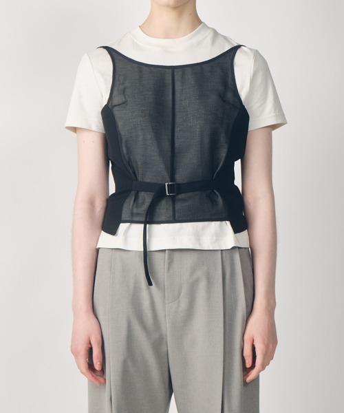 LE CIEL BLEU(ルシェルブルー)の「バックアンドフロントジレ / Back and Front Gilet(シャツ/ブラウス・レディース・ベージュ/ブラック・36/38)」の5枚目の写真