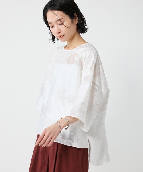 BABYLONE(バビロン)の「シースルージャガードブラウス(シャツ/ブラウス・レディース・ブラック/ライトグリーン/ホワイト・フリー)」の1枚目の写真