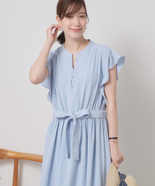 ITS'DEMO(イッツデモ)の「【手洗い可】フリル袖ブラウジングワンピース(ワンピース・レディース・サックスブルー/ブラック系/ホワイト系3/ネイビー・00)」の5枚目の写真