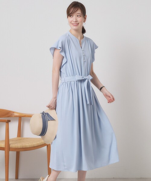 ITS'DEMO(イッツデモ)の「【手洗い可】フリル袖ブラウジングワンピース(ワンピース・レディース・サックスブルー/ブラック系/ホワイト系3/ネイビー・00)」の6枚目の写真