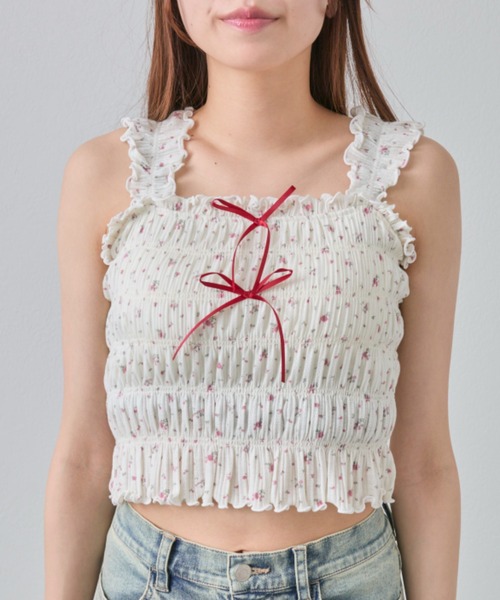 OLIVE des OLIVE（オリーブデオリーブ）の「肩フリルシャーリングキャミ（キャミソール・レディース・アイボリー/オフホワイト/ホワイト/ブラウン・FREE）」の16枚目の写真