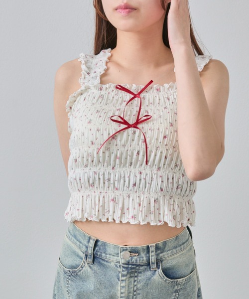 OLIVE des OLIVE（オリーブデオリーブ）の「肩フリルシャーリングキャミ（キャミソール・レディース・アイボリー/オフホワイト/ホワイト/ブラウン・FREE）」の5枚目の写真